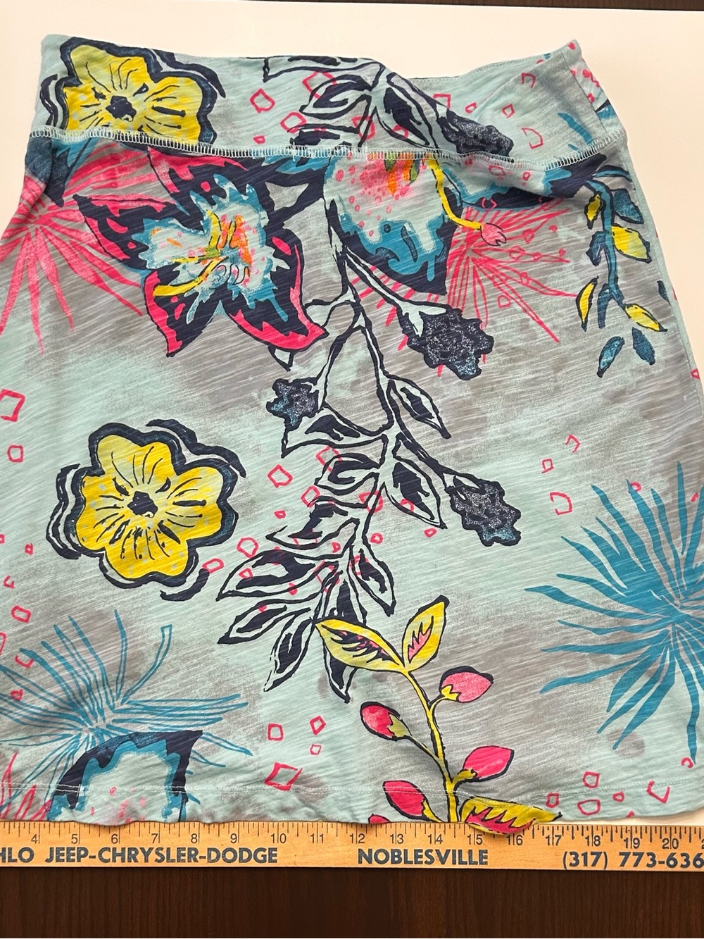 fresh produce Aqua Floral Mini Skirt with Yellow, Pink & Navy Accents
